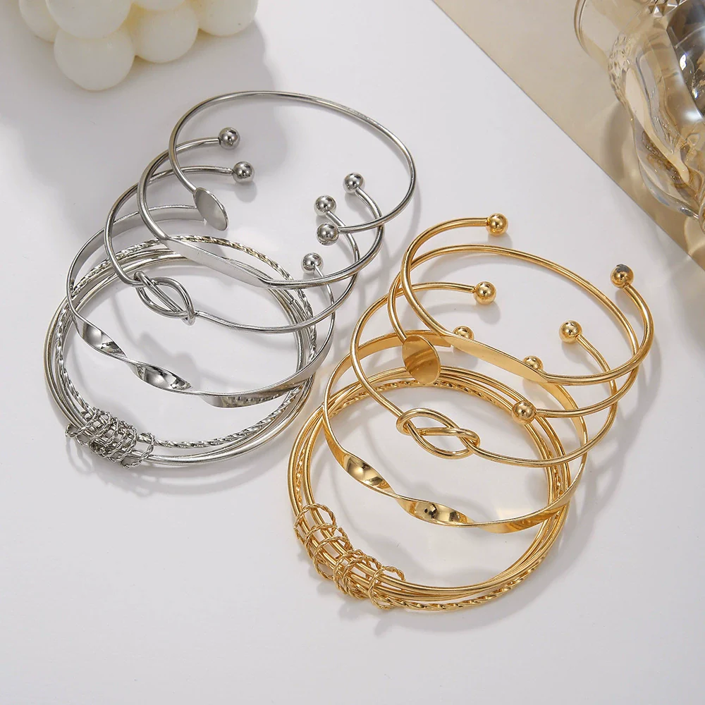 Metal Bohemian Style Vintage Overlapping Open Bracelet With Geometric Pattern And Electroplating For Women And Couple Ferroalloy Material - Image 4