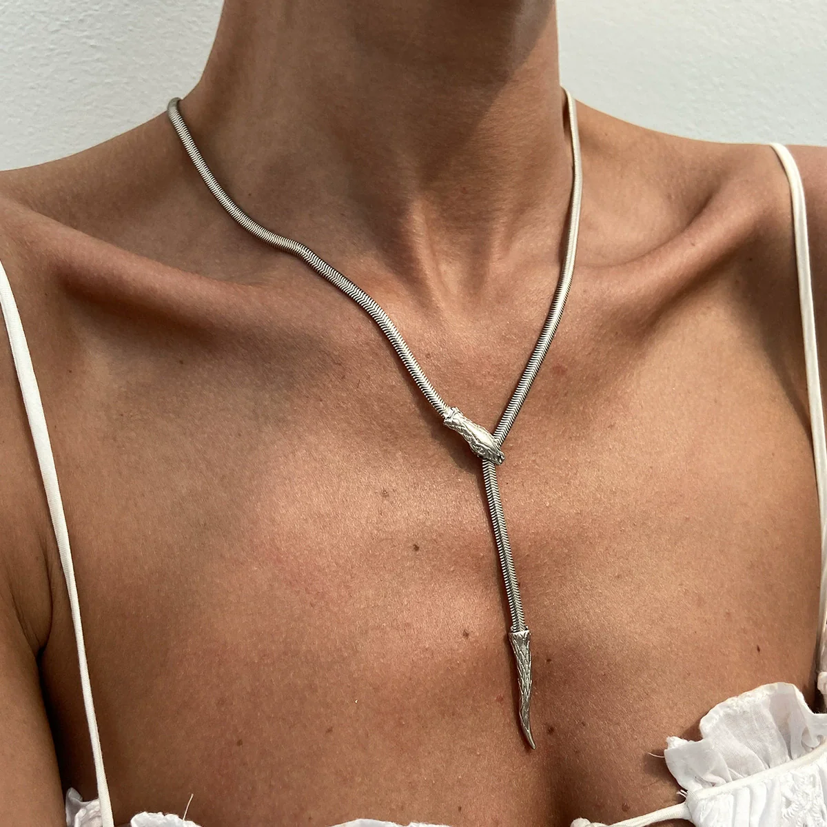 Metal Braided Snake Bone Clavicle Chain Necklace For Women Iron Chain Alloy Animal Pattern Electroplating