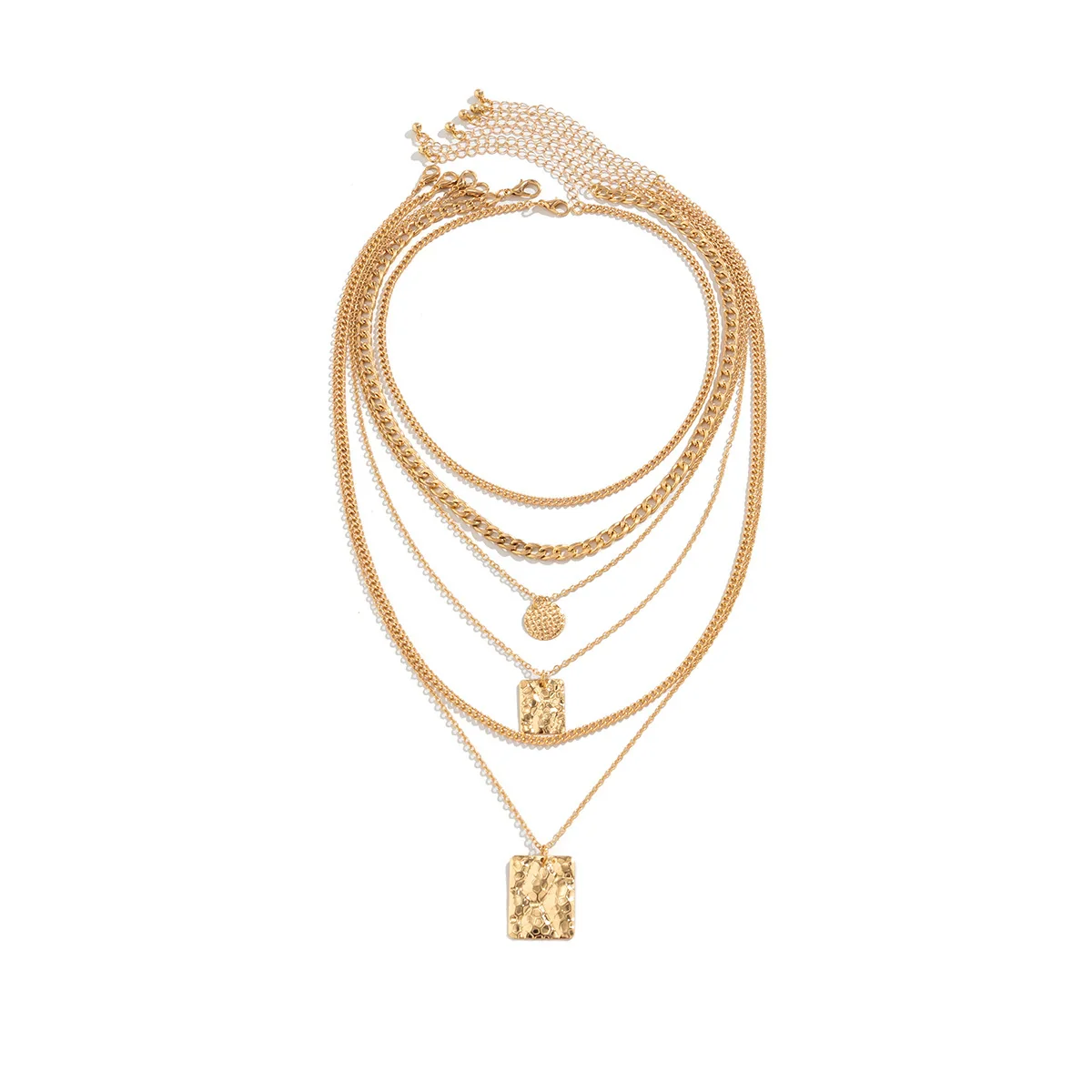 Metal Chain Stacked Necklace With Alloy Geometric Pendant And Snakeskin Pattern For Women - Image 5
