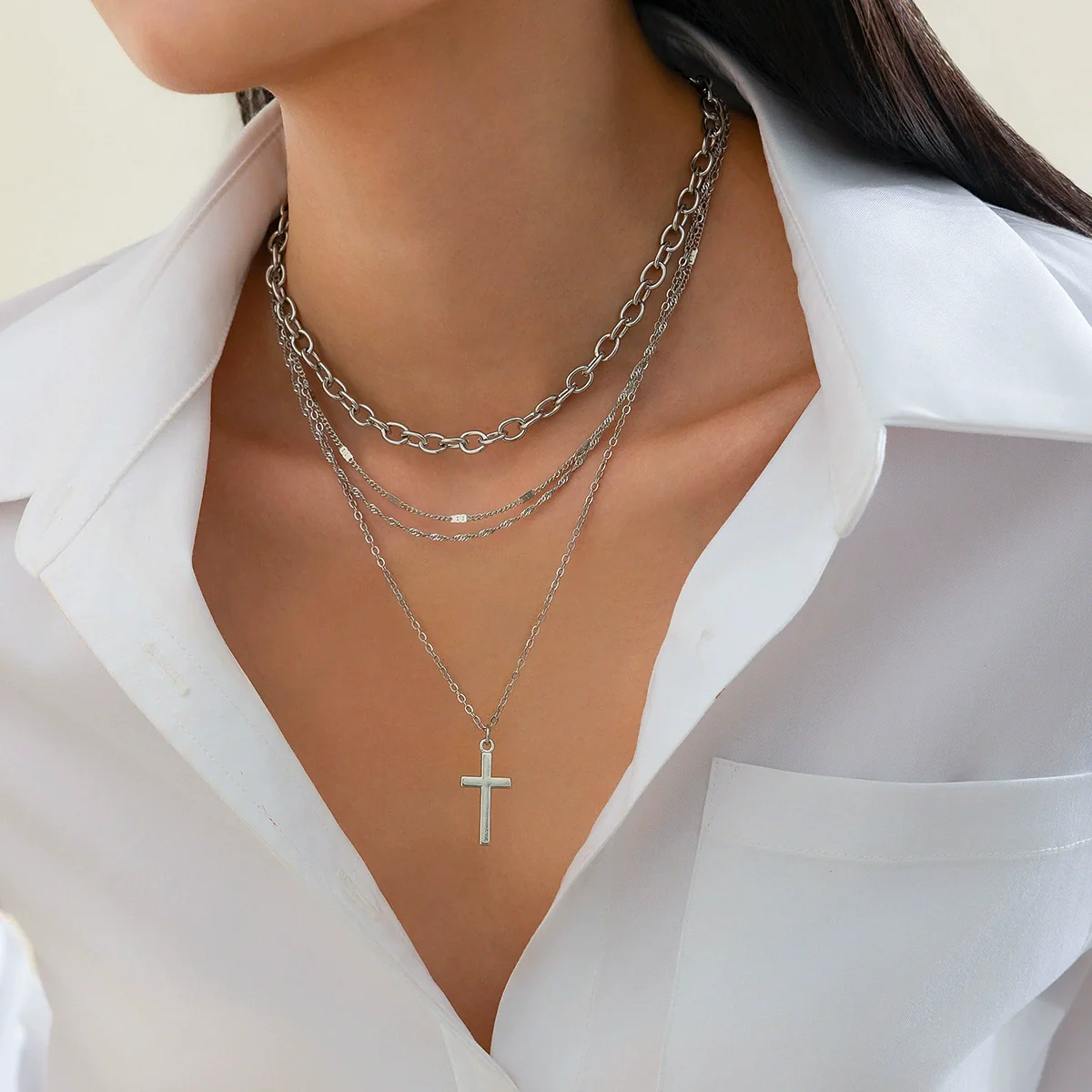 Metal Cross Pendant Necklace Geometric Vintage Style Iron Alloy Electroplating For Women - Image 7