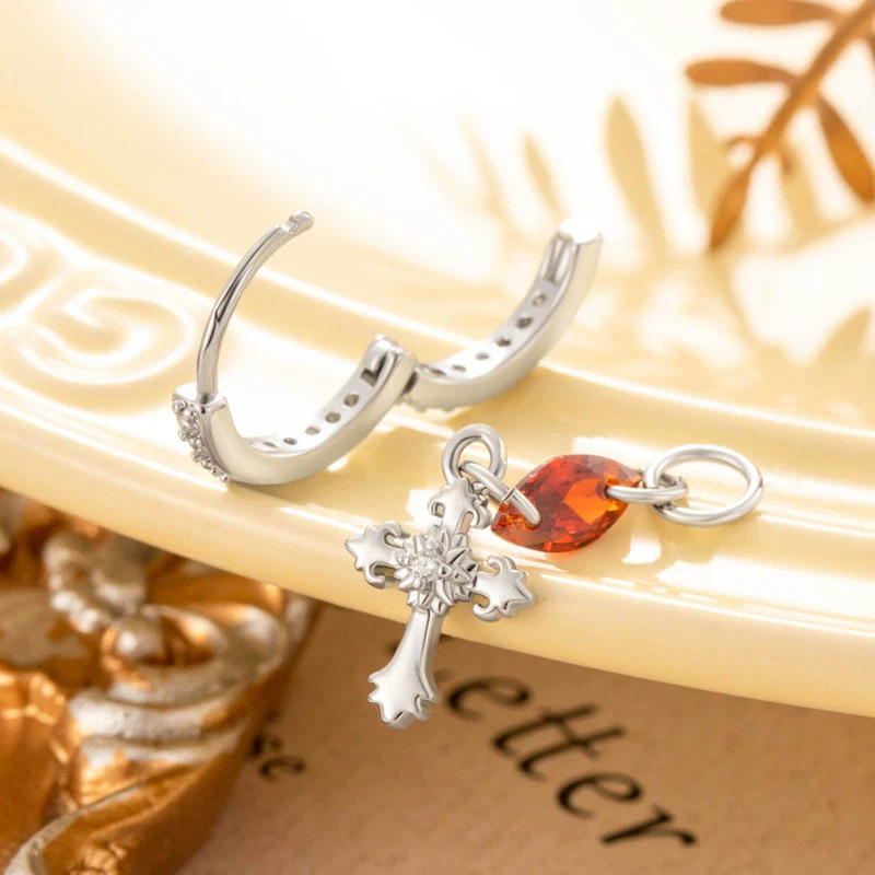 Metal Cross Pendant Tassel Earrings With Zirconia For Women - Image 3