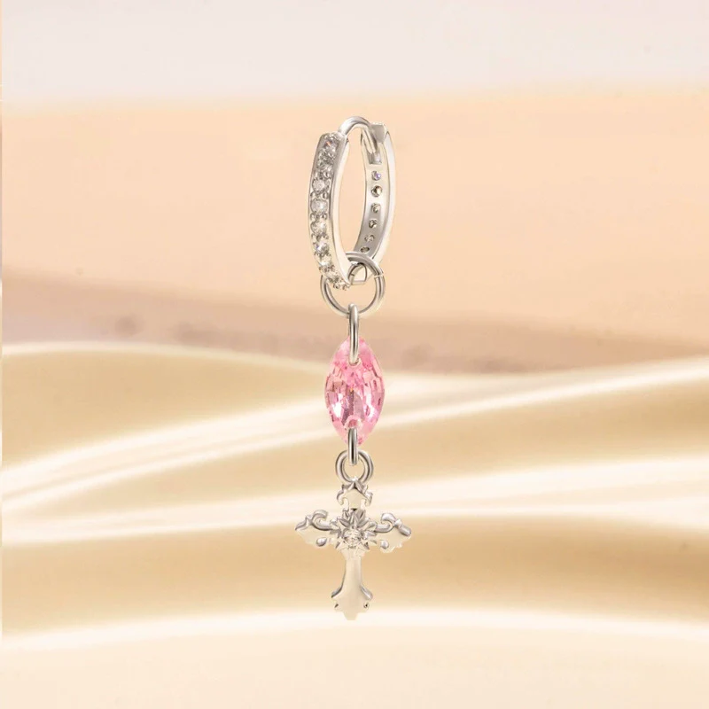 Metal Cross Pendant Tassel Earrings With Zirconia For Women - Image 6