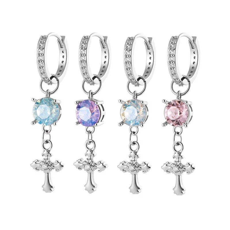 Metal Cross Pendant Women's Earrings With Austrian Round Diamond And Zirconia - Image 4