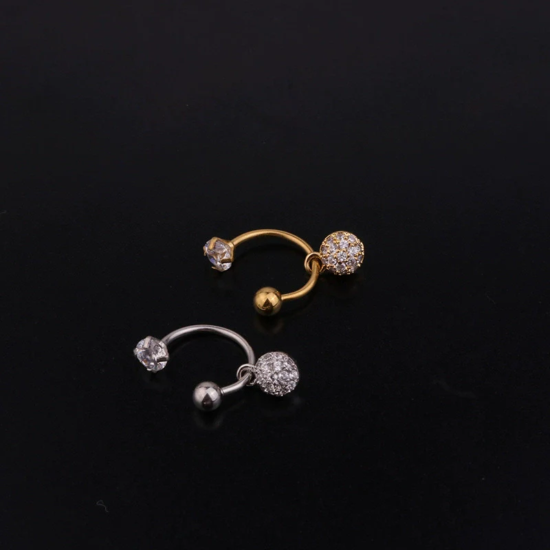 Metal Cshaped Ring Piercing Flower Zircon Pendant Women's Geometric Earrings - Image 3