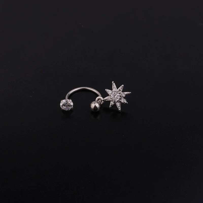 Metal Cshaped Ring Piercing Flower Zircon Pendant Women's Geometric Earrings - Image 4