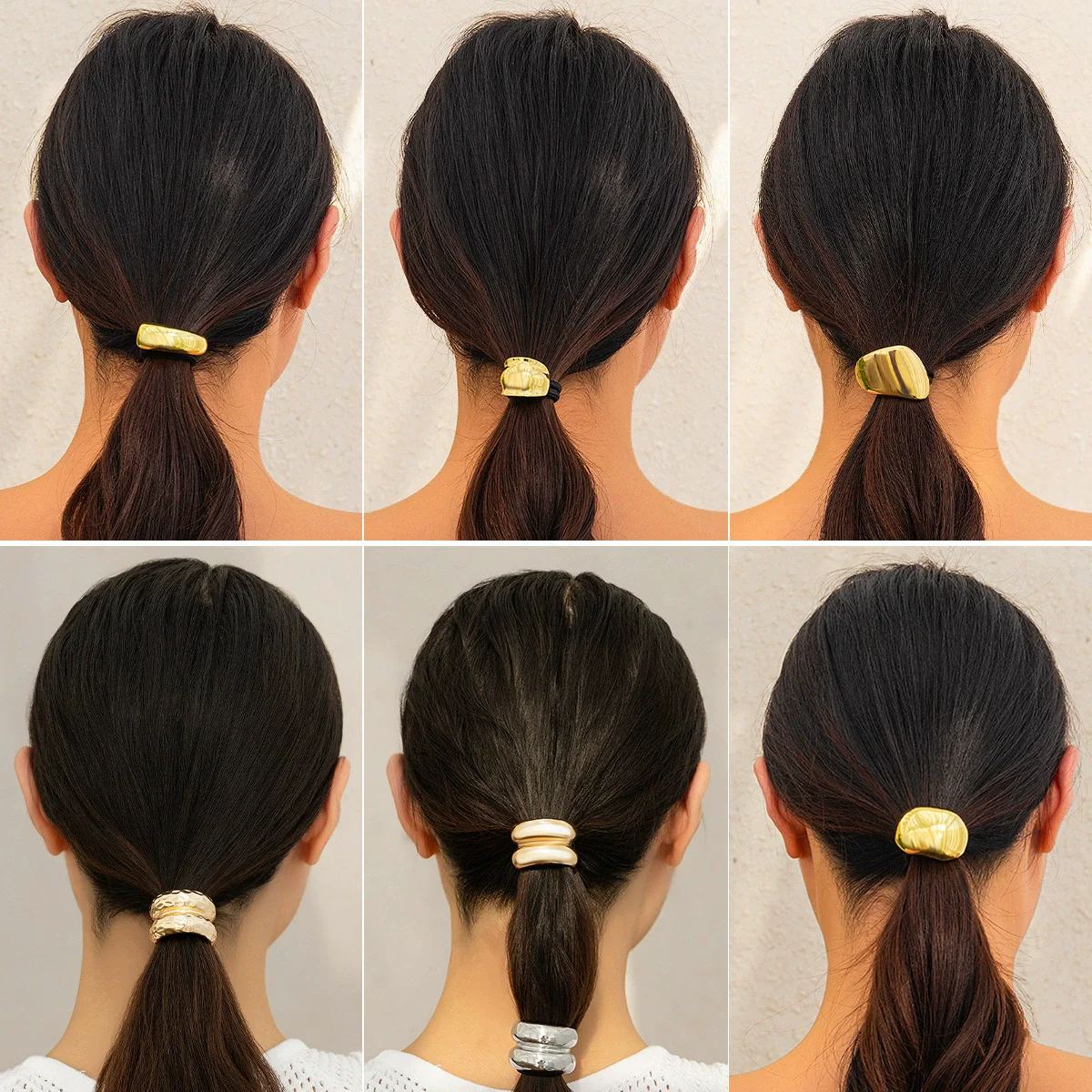 Metal Elastic Hair Ring Geometric Square Female Hair Accessories Alloy Electroplated - Image 3