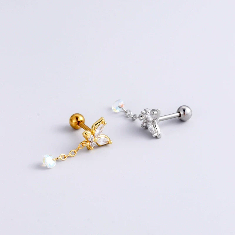 Metal Electroplated Love Fivepointed Star Butterfly Water Drop Heart Style Puncture Ear Nail For Women - Image 3