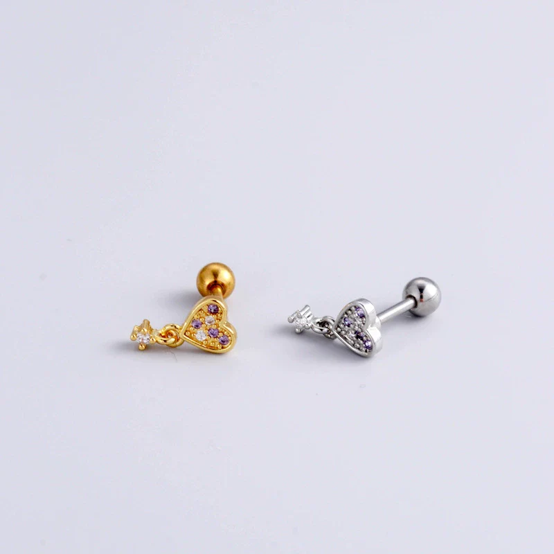 Metal Electroplated Love Fivepointed Star Butterfly Water Drop Heart Style Puncture Ear Nail For Women - Image 4