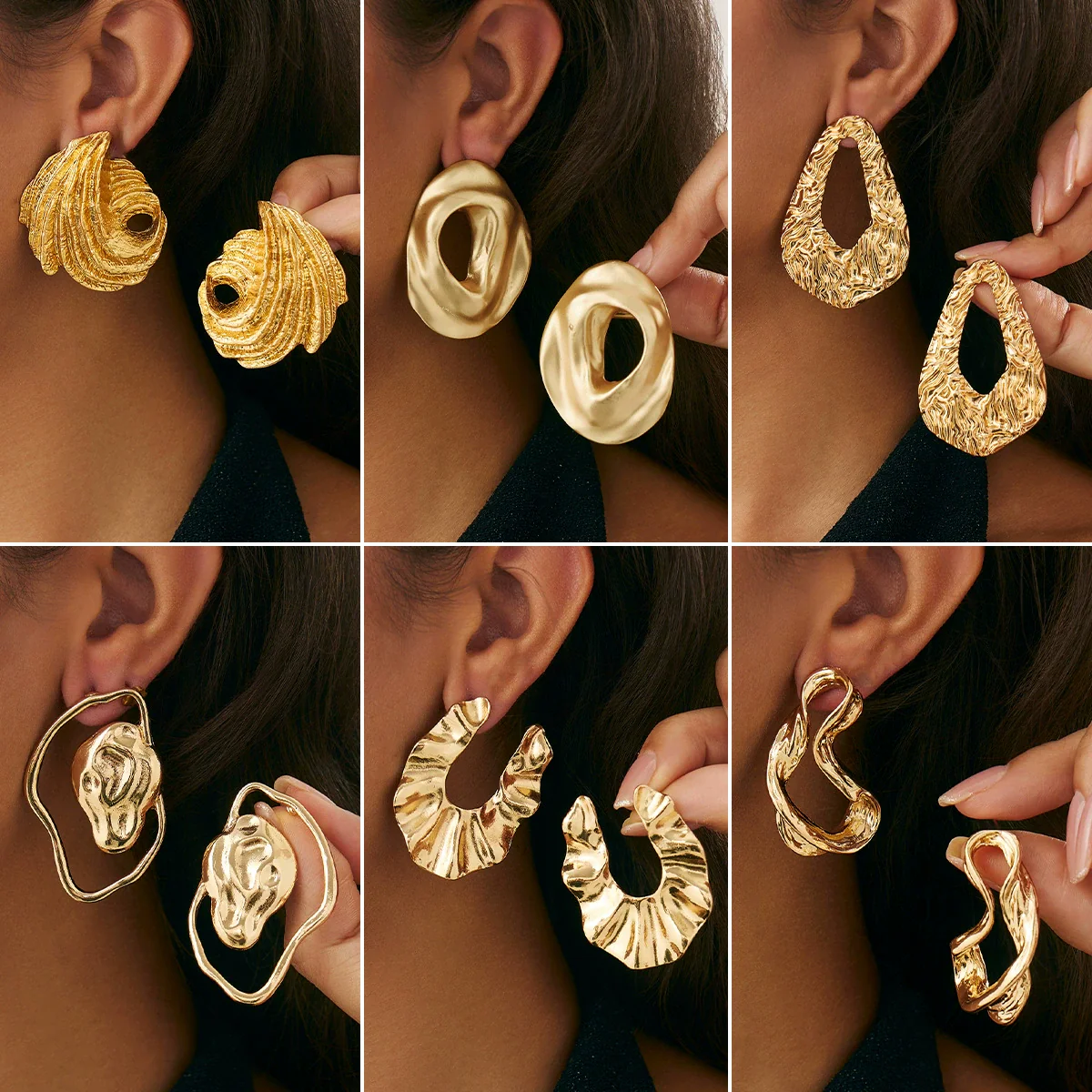 Metal Exaggerated Geometric Ushaped Twisted Cut Out Electroplated Women's Earrings