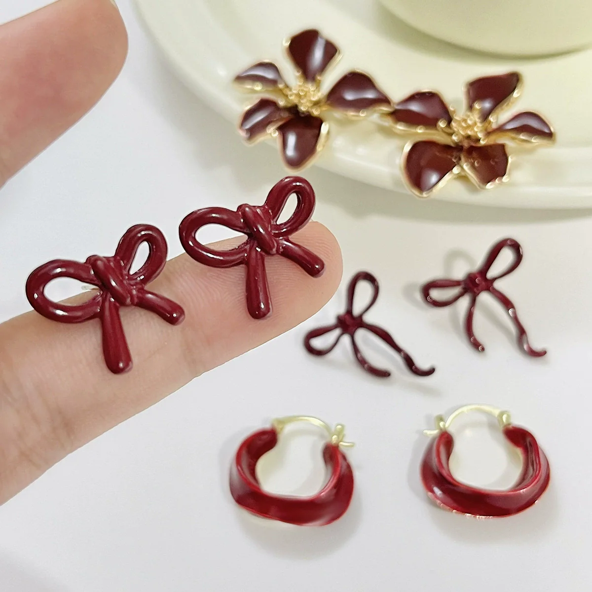 Metal Flower Bow Geometric Earrings With Electroplating For Women - Image 2