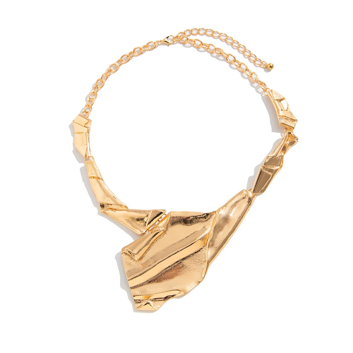 Metal Geometric Exaggerated Irregular Pleated Pendant Necklace For Women Electroplated - Image 5