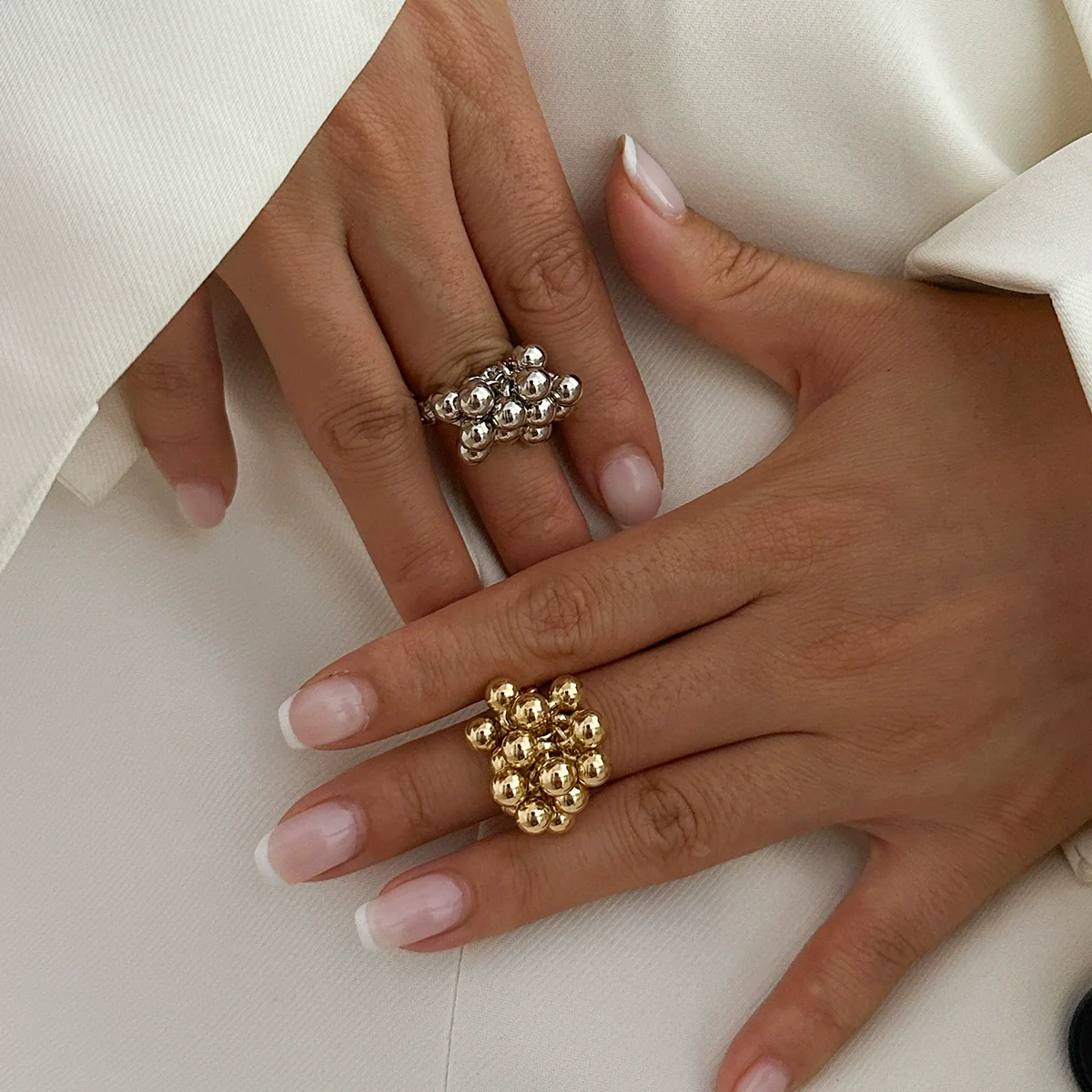 Metal Geometric Fivepetal Flower Stereo Open Winding Ring Electroplated Ins Style For Women - Image 4
