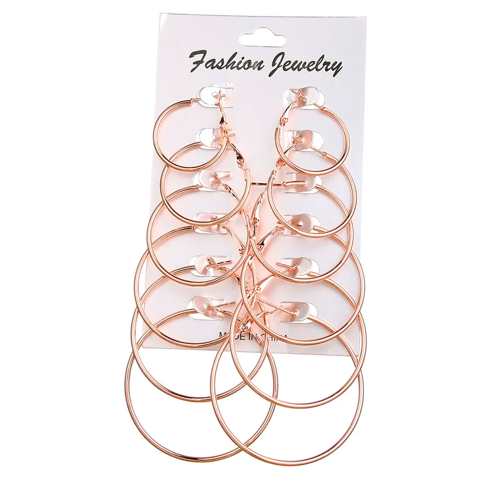 Metal Geometric Hoop Earrings Set Fashion Stylish Exaggerated Electroplated For Women - Image 15