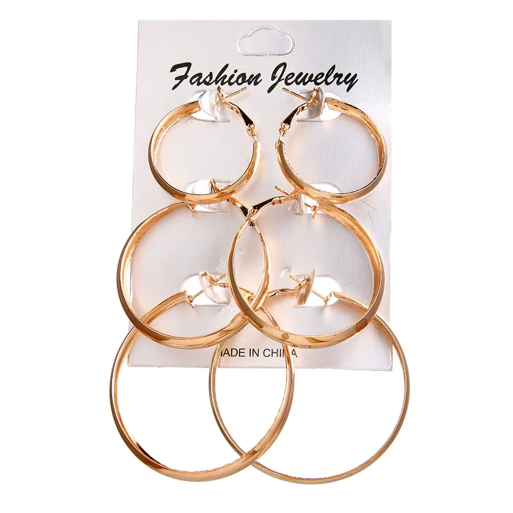 Metal Geometric Hoop Earrings Set Fashion Stylish Exaggerated Electroplated For Women - Image 16