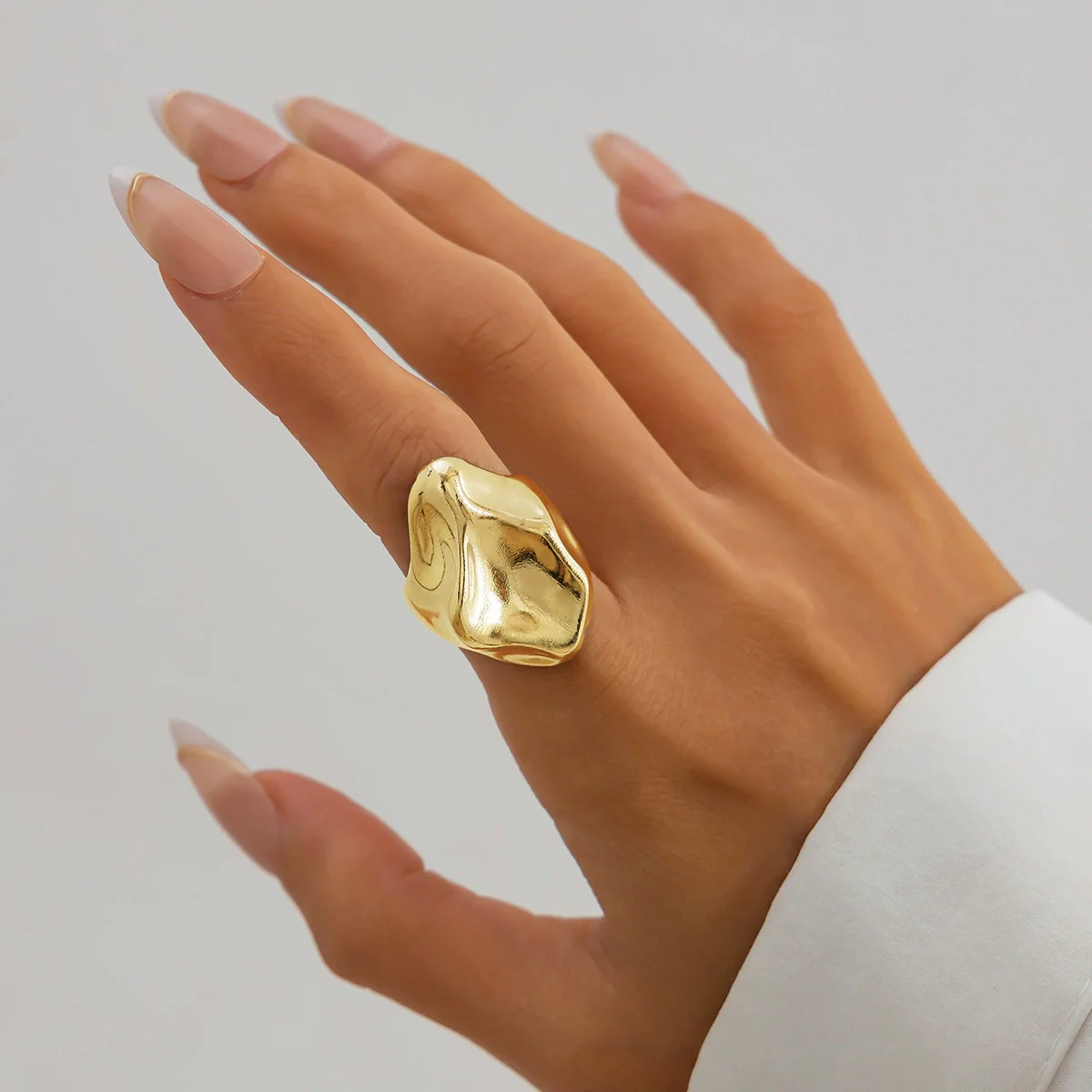 Metal Geometric Pleated Concaveconvex Open Finger Ring For Women With Electroplating - Image 6