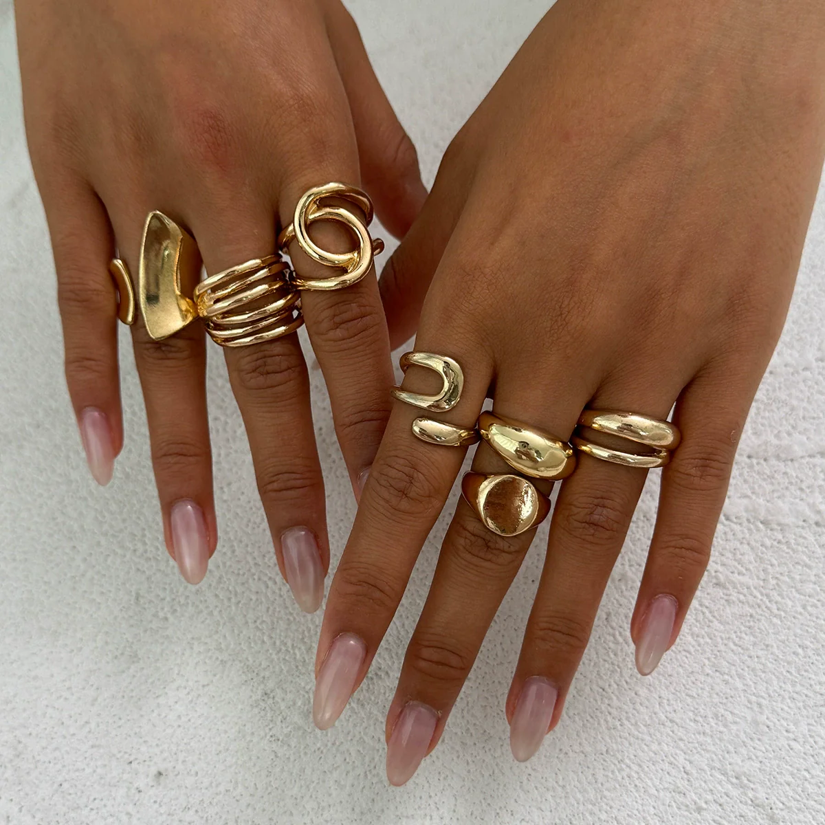 Metal Geometric Pleated Water Drop Ring Set For Women With Electroplating Design And Hiphop Style - Image 2