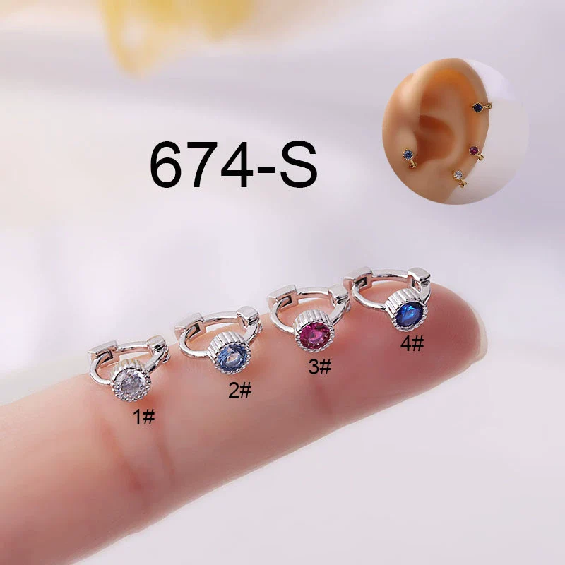 Metal Geometric Single Zirconium Small Ear Buckle Ear Bone Earrings For Women Electroplated - Image 2