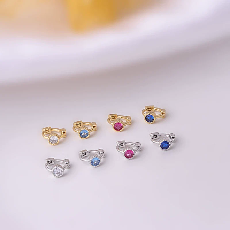 Metal Geometric Single Zirconium Small Ear Buckle Ear Bone Earrings For Women Electroplated - Image 4
