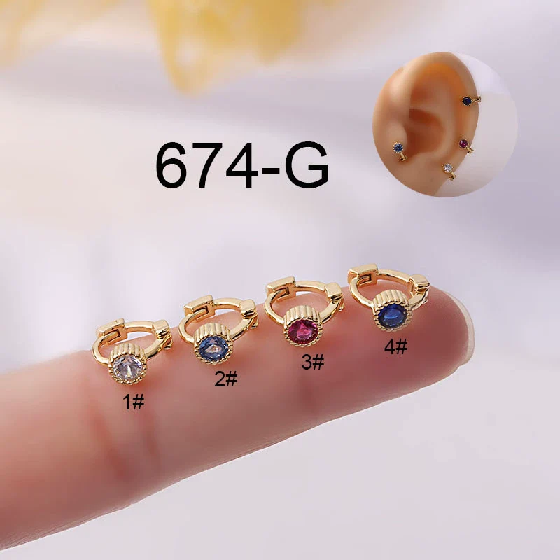 Metal Geometric Single Zirconium Small Ear Buckle Ear Bone Earrings For Women Electroplated - Image 6