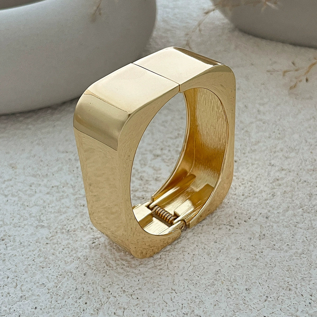 Metal Geometric Square Mirror Electroplated Spring Bracelet For Women - Image 6
