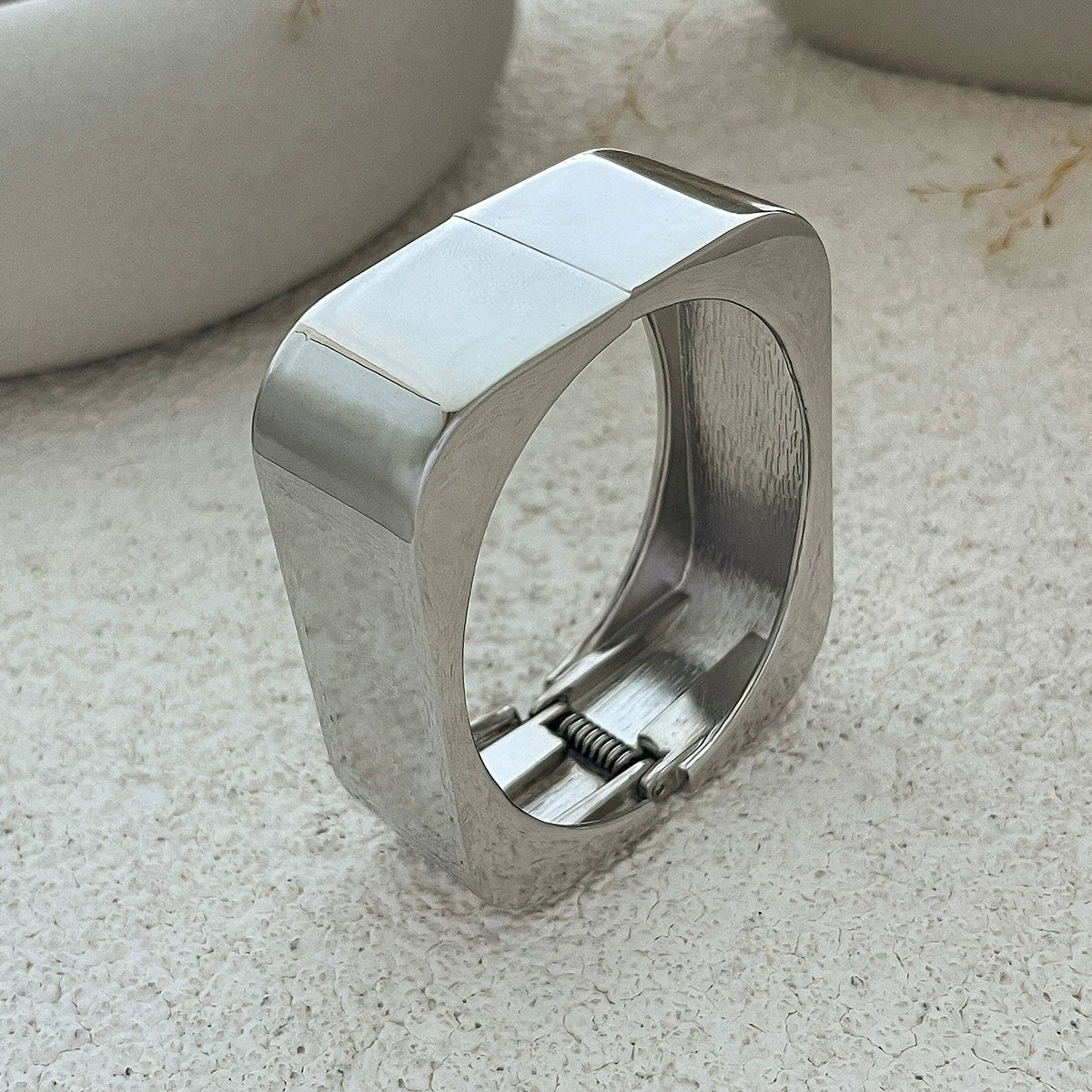 Metal Geometric Square Mirror Electroplated Spring Bracelet For Women - Image 7