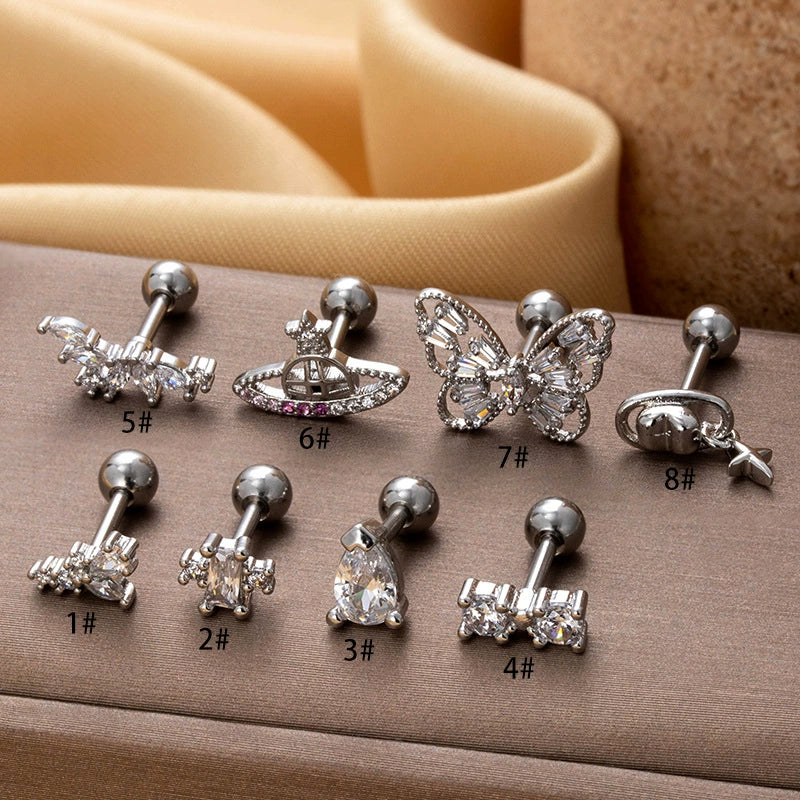 Metal Geometric Titanium Steel Screw Ball Piercing Ear Nail Earrings With Electroplating For Women - Image 3