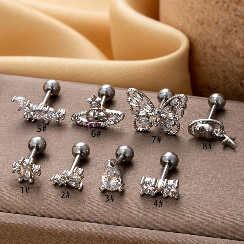 Metal Geometric Titanium Steel Screw Ball Piercing Ear Nail Earrings With Electroplating For Women - Image 6