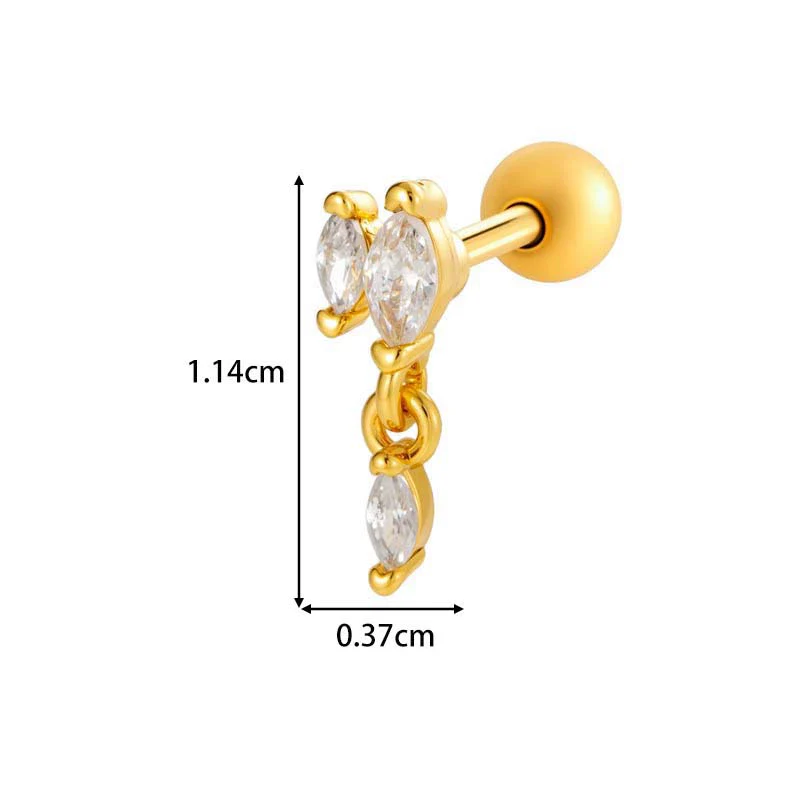 Metal Geometric Water Drop Zircon Inlaid Piercing Ear Nail For Unisex Fashion Style Set With Diamonds - Image 10