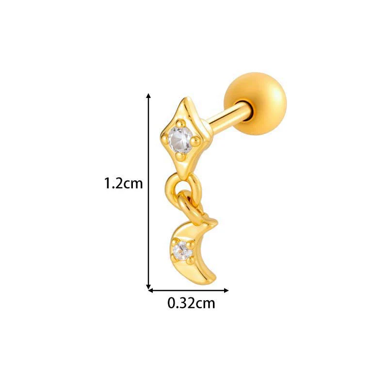 Metal Geometric Water Drop Zircon Inlaid Piercing Ear Nail For Unisex Fashion Style Set With Diamonds - Image 7