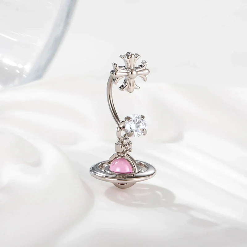 Metal Geometric Zirconia Planet Pendant Women's Fashion Piercing Earrings - Image 5