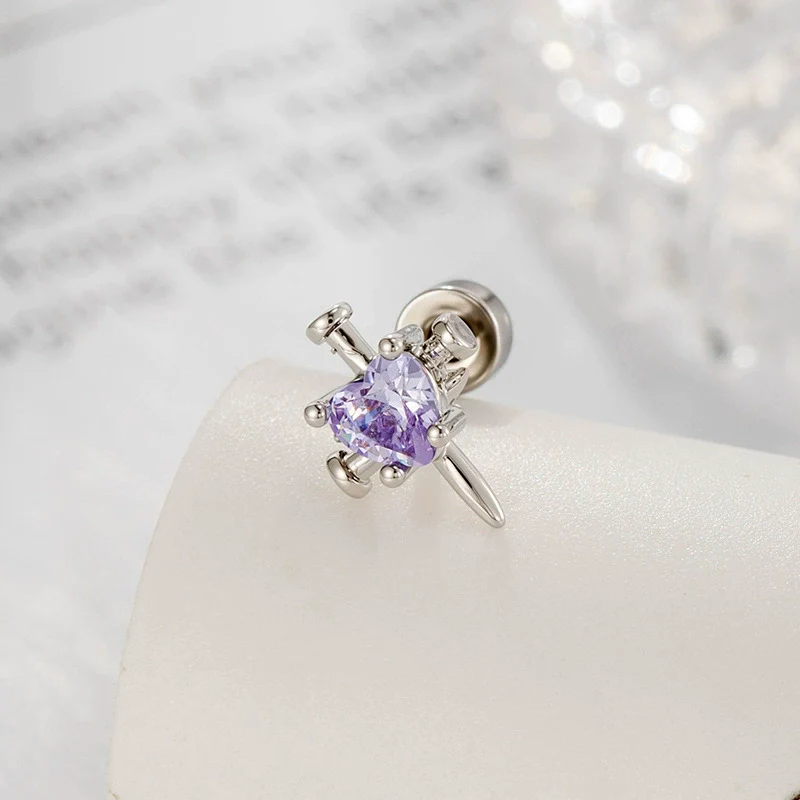 Metal Heart Shape Zircon Set Piercing Earrings - Image 6