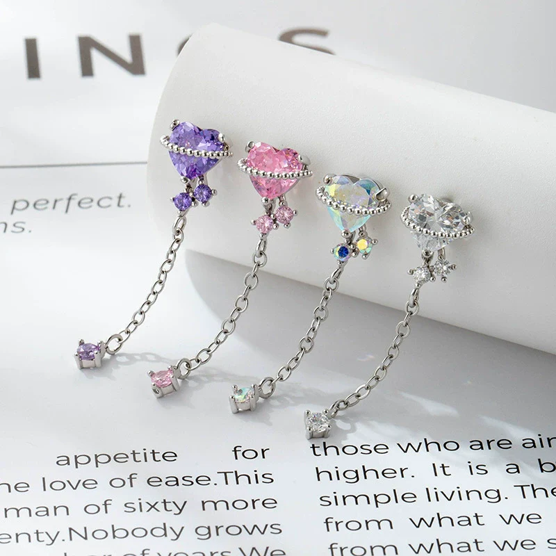 Metal Heart Shape Zirconia Fashion Piercing Earrings For Girls