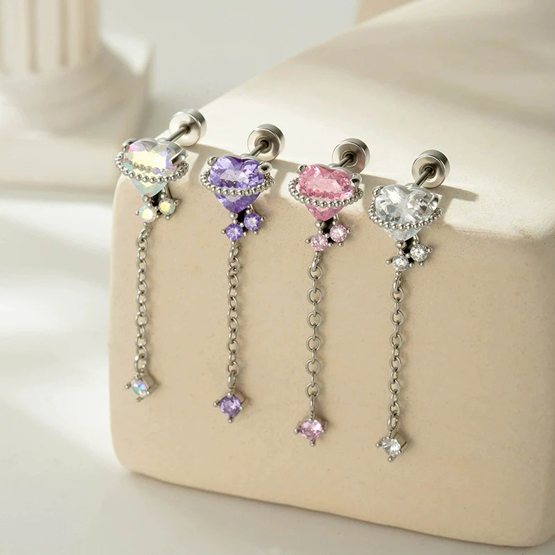 Metal Heart Shape Zirconia Fashion Piercing Earrings For Girls - Image 2