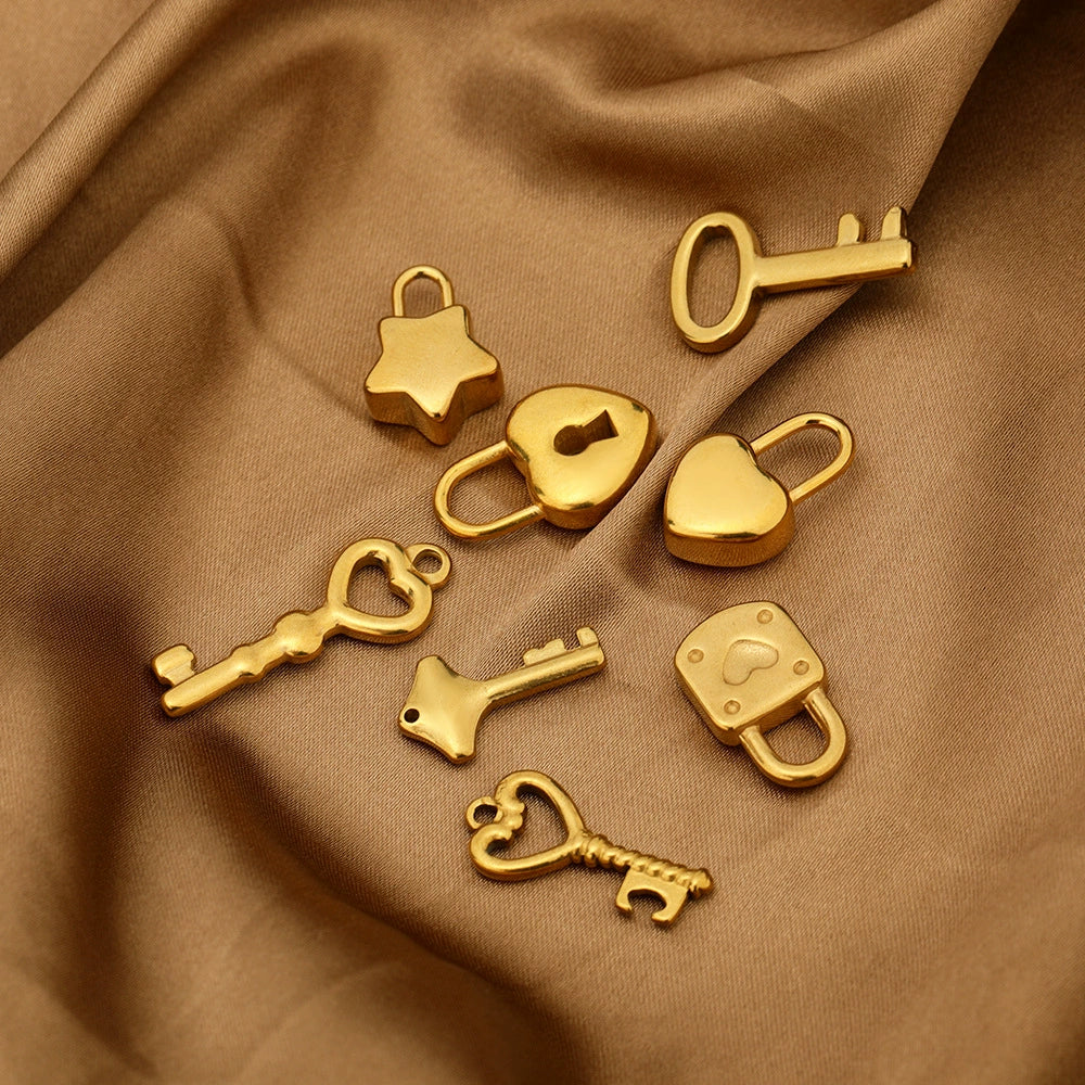 Metal Hollow Love Key Peach Heart Concentric Padlock Pendant Couple Necklace Diy Jewelry Accessories Electroplated - Image 3