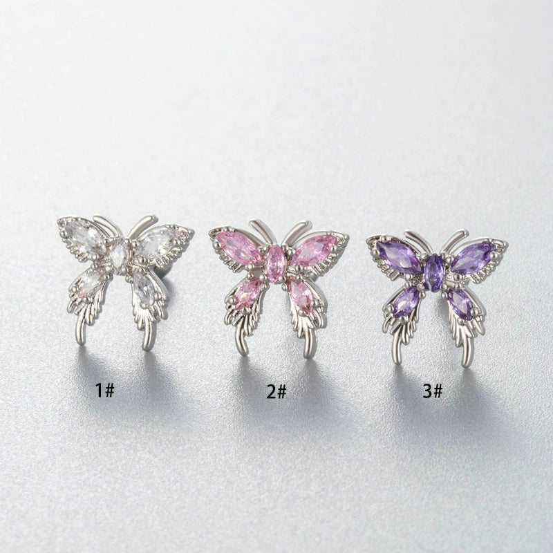 Metal Inlaid Zircon Butterfly Ear Bone Nail Princess Style Electroplating Processing