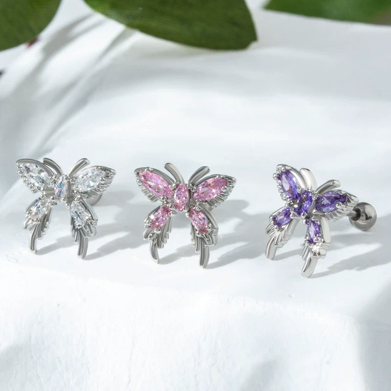Metal Inlaid Zircon Butterfly Ear Bone Nail Princess Style Electroplating Processing - Image 2