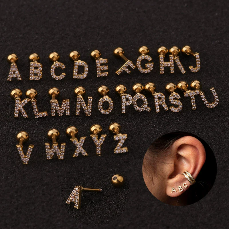 Metal Inlaid Zircon Letters Styling Earring For Women