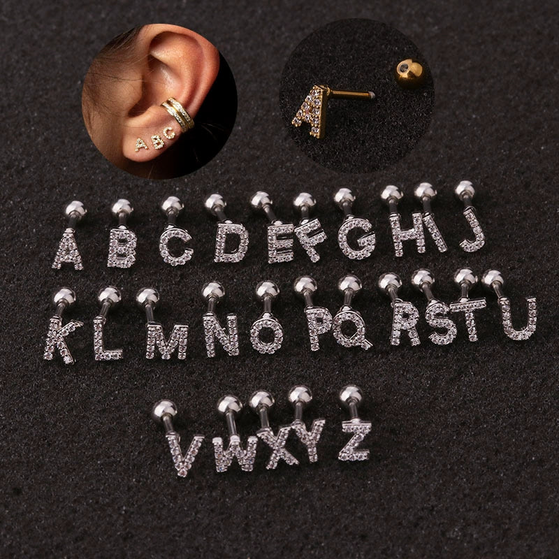 Metal Inlaid Zircon Letters Styling Earring For Women - Image 2