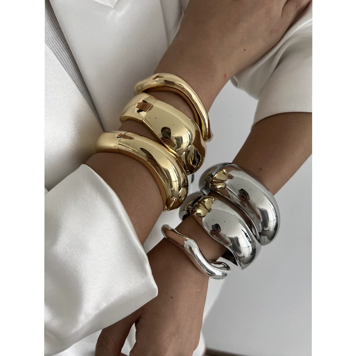 Metal Irregular Lava Electroplated Open Bracelet For Women - Image 3