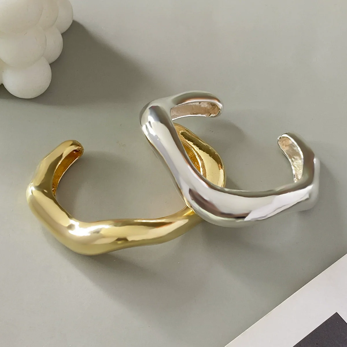 Metal Irregular Lava Electroplated Open Bracelet For Women - Image 4