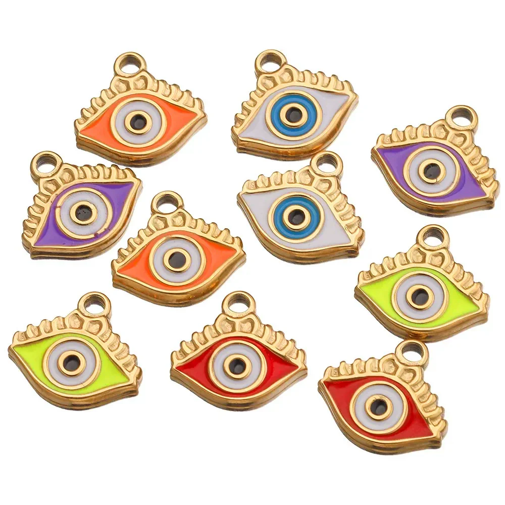 Metal Jewelry Accessories Pendant With Enamel Drop Oil Process Round And Peach Heart Shaped Devil's Eye Pattern For Bracelet Necklace Sweater Chain
