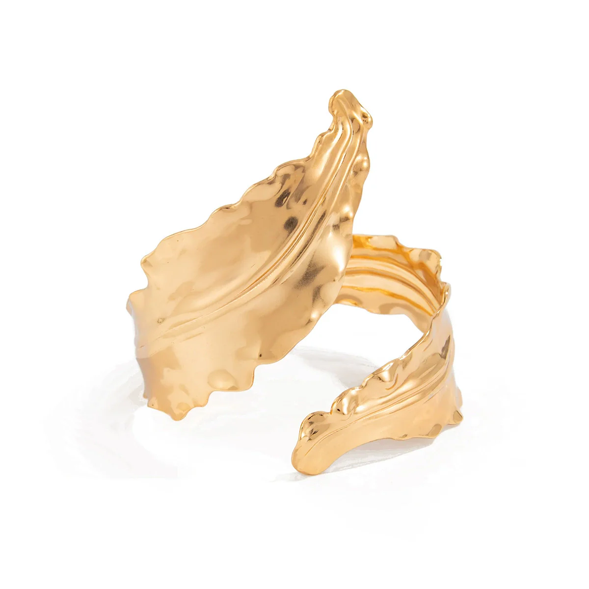 Metal Leaf Winding Exaggerated Wide Spring Opening Bracelet For Women Iron Electroplated Highend Design - Image 5