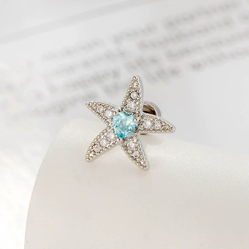 Metal Micropaved Zircon Fashion Ol Heart Starfish Shell Shaped Electroplating Cartilage Piercing Ear Bone Nail - Image 2