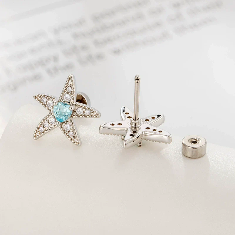 Metal Micropaved Zircon Fashion Ol Heart Starfish Shell Shaped Electroplating Cartilage Piercing Ear Bone Nail - Image 4