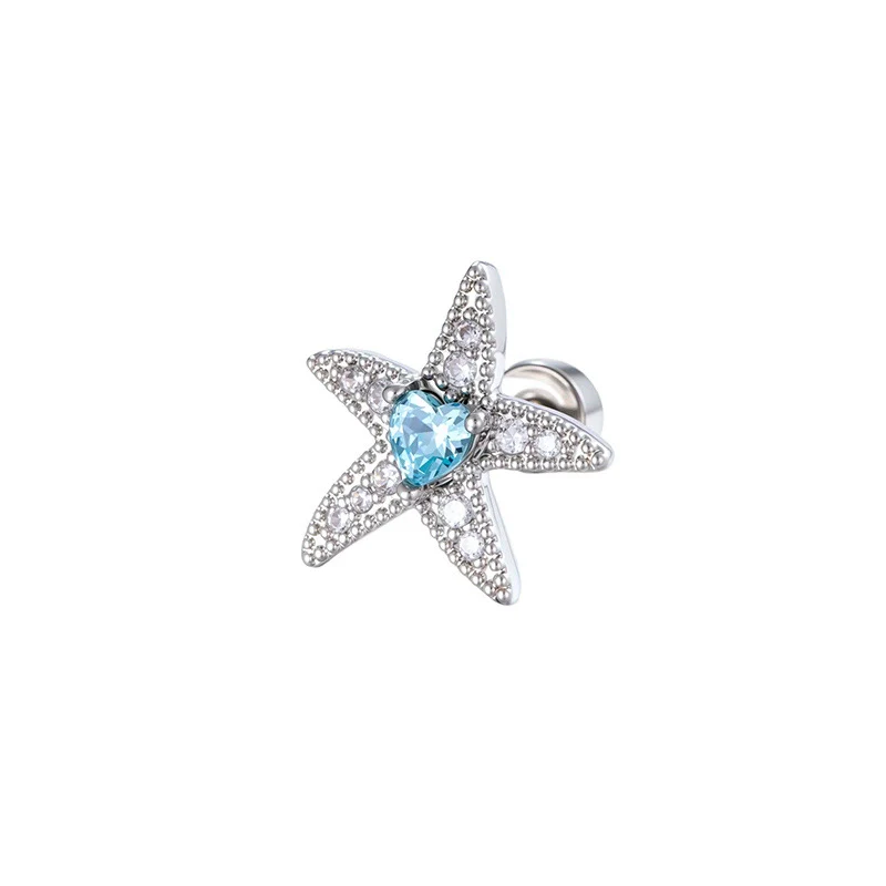 Metal Micropaved Zircon Fashion Ol Heart Starfish Shell Shaped Electroplating Cartilage Piercing Ear Bone Nail - Image 6