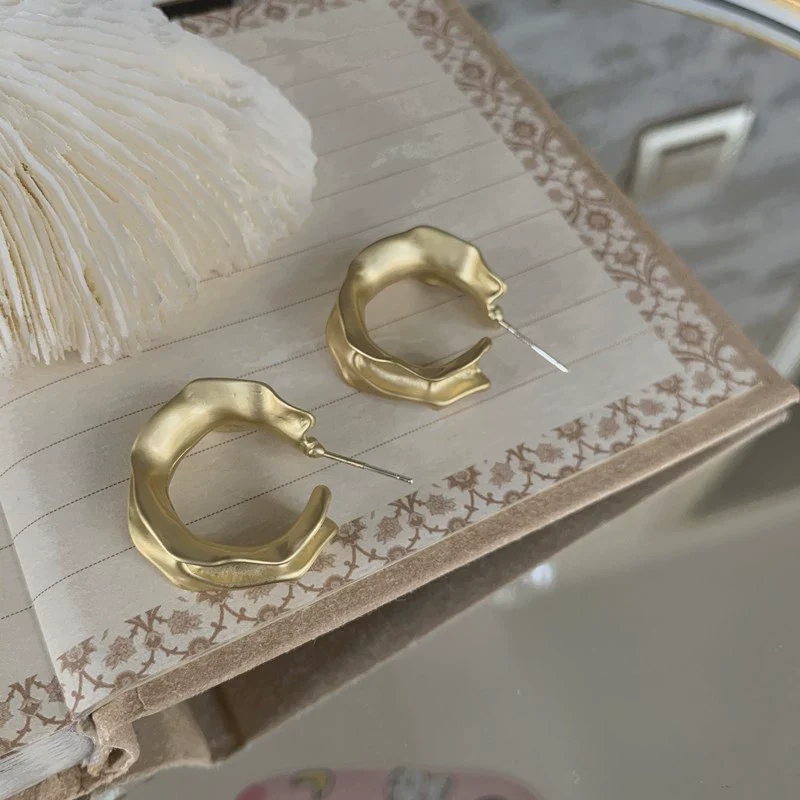Metal Needle Design Pleated Geometric Electroplated Women's Earrings - Image 8