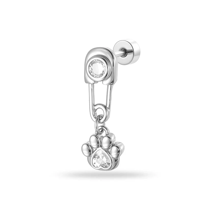 Metal Paper Clip Cat Claw Pendant Cartilage Earrings With Zirconia For Women - Image 5