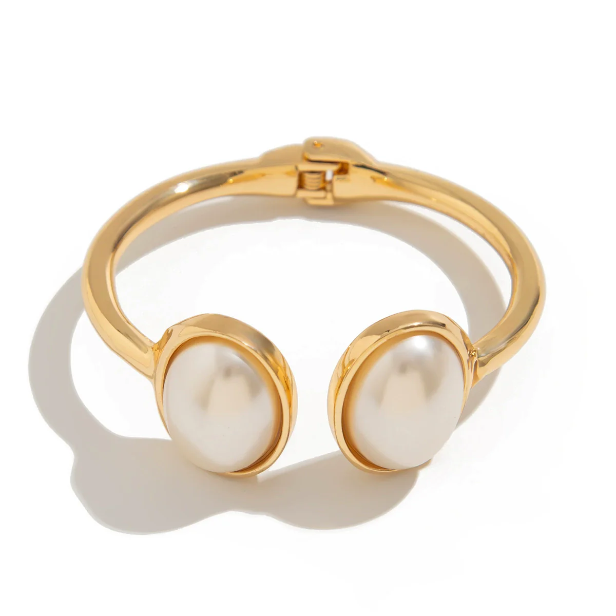 Metal Pleated Open Bracelet For Women With Liquid Metal And Imitation Pearl In Ins Style Electroplated - Image 5