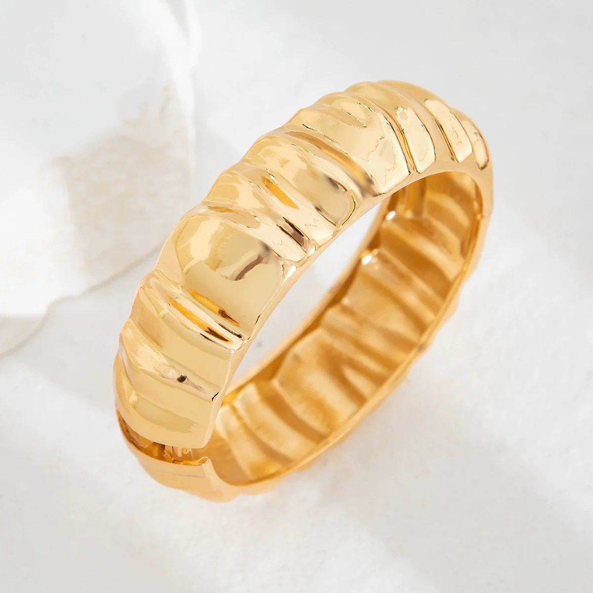 Metal Pleated Open Bracelet For Women With Liquid Metal And Imitation Pearl In Ins Style Electroplated - Image 6
