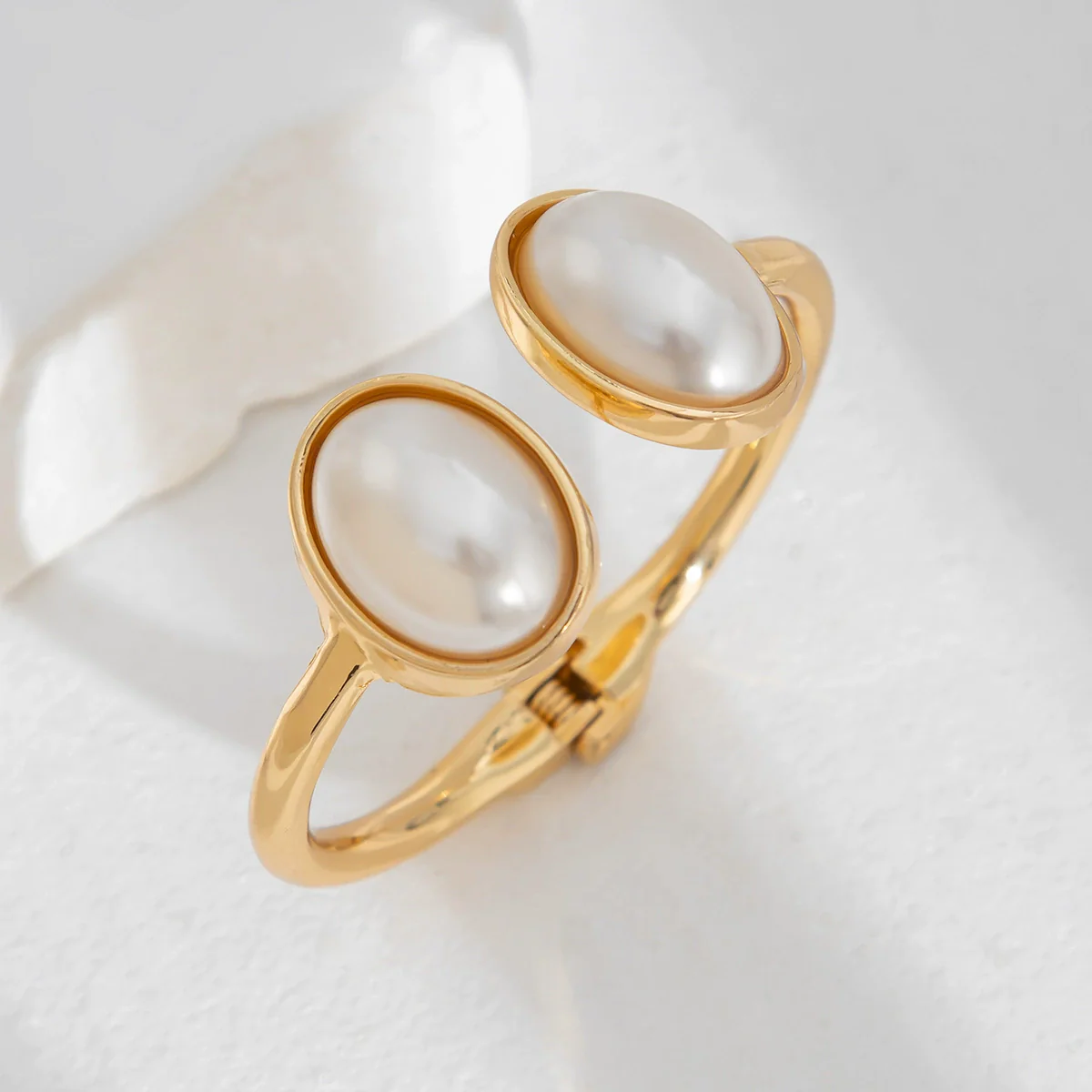 Metal Pleated Open Bracelet For Women With Liquid Metal And Imitation Pearl In Ins Style Electroplated - Image 8
